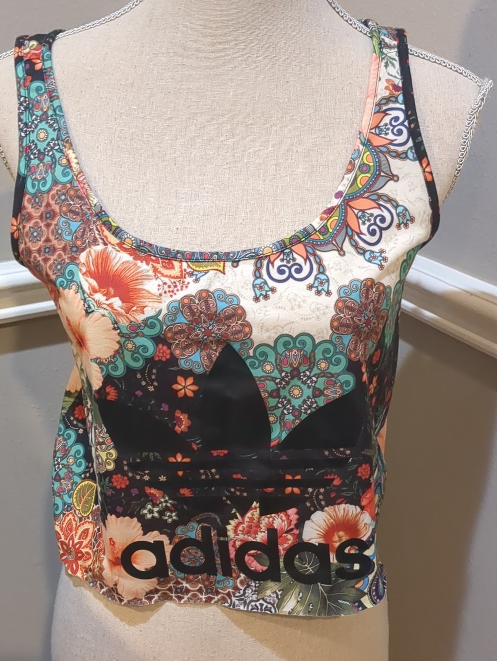 Adidas Multicolor Floral Trefoil Crop Tank Top